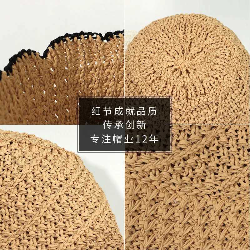 Summer Bucket Hat for Women Korean Style Solid Color with Edge Straw Beach Fisherman Hat Fashion Sunshade Outdoor Cap Gift Y250707