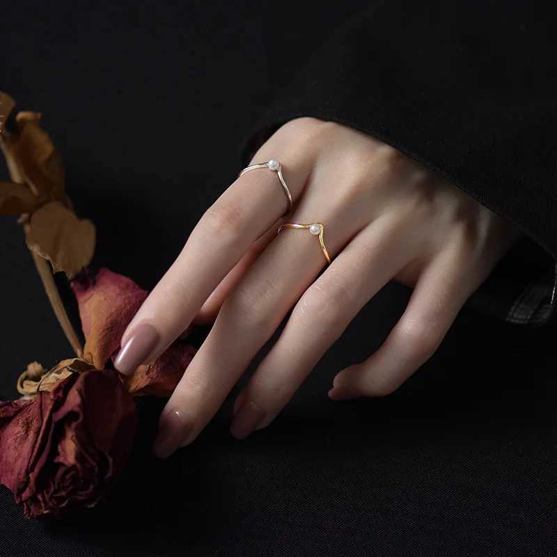 925 Silver V-shaped Pearl Adjustable Rings For Women Engagement Jewelry Wholesale and Jewellery XJ250707
