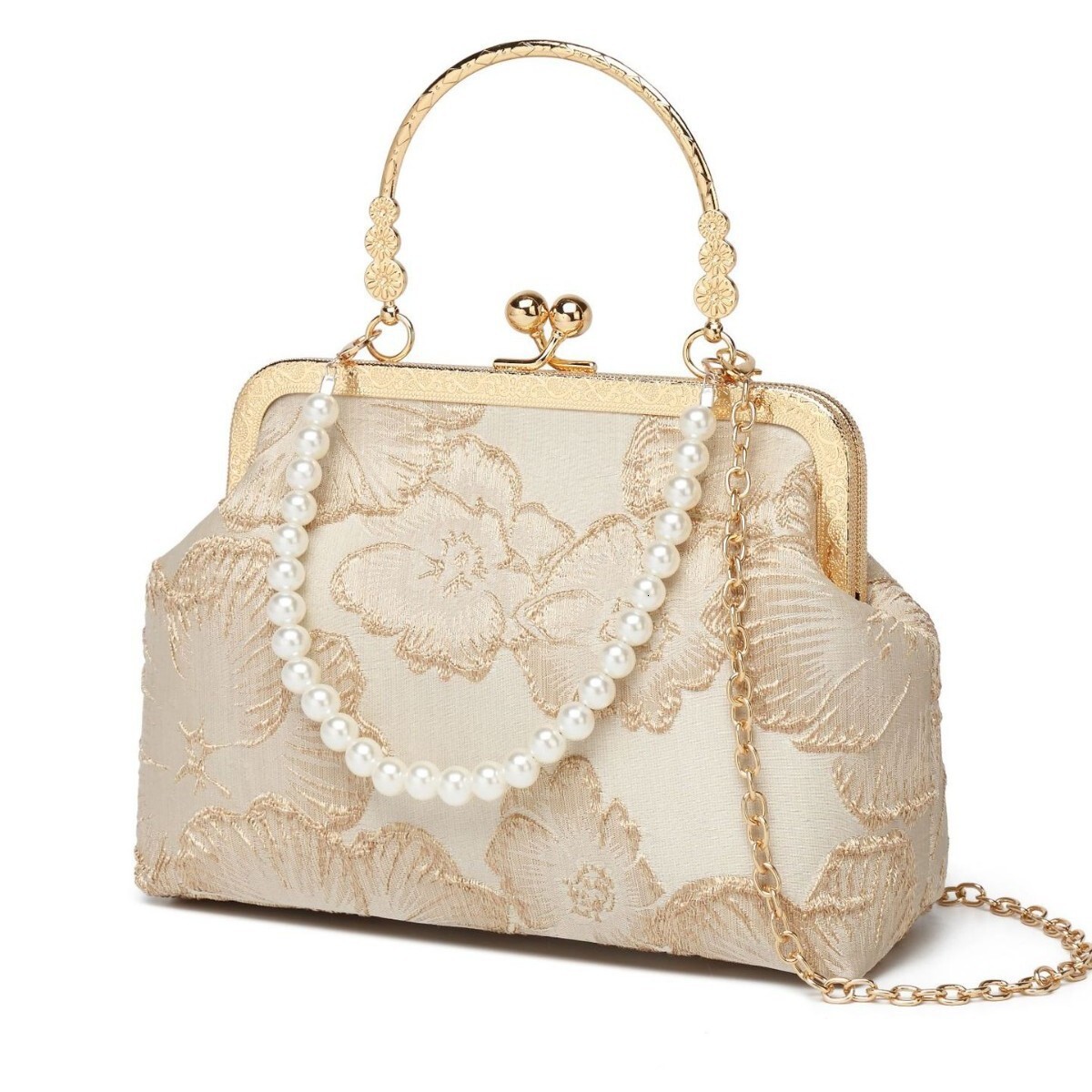 Free Shipping Designer's New Chinese Cheongsam Bag, Elegant And Generous Evening Gown Handbag, Formal Handheld Kiss Lock Bag, Pearl Bag With Ten 