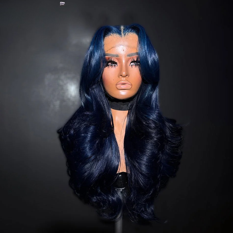 Midnight Blue Lace Front Wig Human Hair 13x4 Ready Go Body Wave Lace Frontal Wig PrePlucked Lace Closure Wig Synthetic For Women