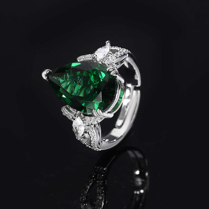 New Jewelry Set Sterling Sier Needle With Zircon Crystal Emerald Ring Earrings For Women 18B