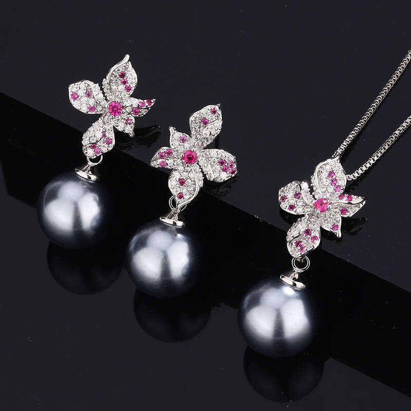 Pearl Necklace Niche Light High-End Corundum Red Gemstone New Summer Versatile Set Pendant Earrings For Women Fff