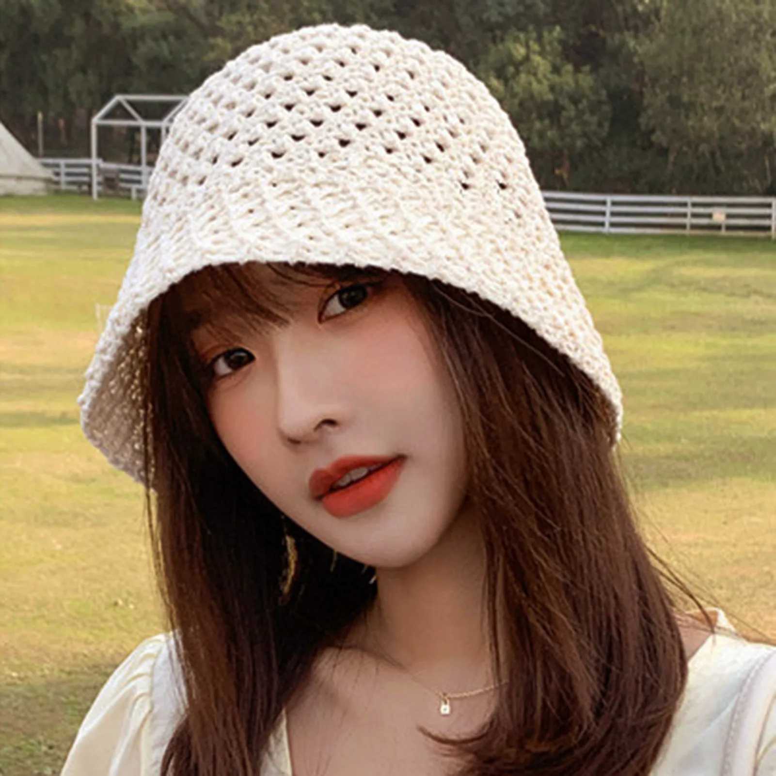 Summer Women Bucket Hat Hollow Out Thin Breathable Sun Hat Female Beach Cap Foldable Outdoor Japanese Leisure Fisherman Cap Y250707
