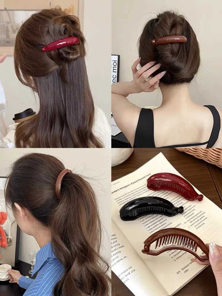 Jelly Color Banana Clip Hair Claw Ponytail Buckle Ponytail Holders Hairpins Barrettes for Women and Girls Barrettes Hair Accessories Y250707