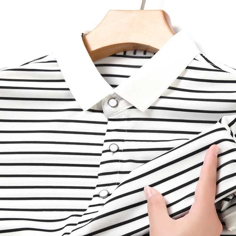 2024 Mens New Striped Cotton Business Casual Short Sleeved Polo Shirt Fashion Short Sleeved Comfortable and Breathable Top Y250708 Y250708