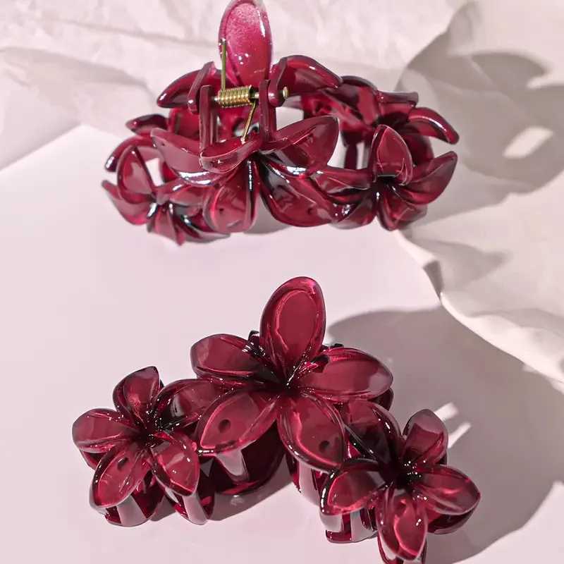 New Wine Red Flowers Hair Claw Clips Egg Blossoms Shark Claw Elegant Party Ponytail Fashion Hair Clip Hair Accessories for Women Z250707