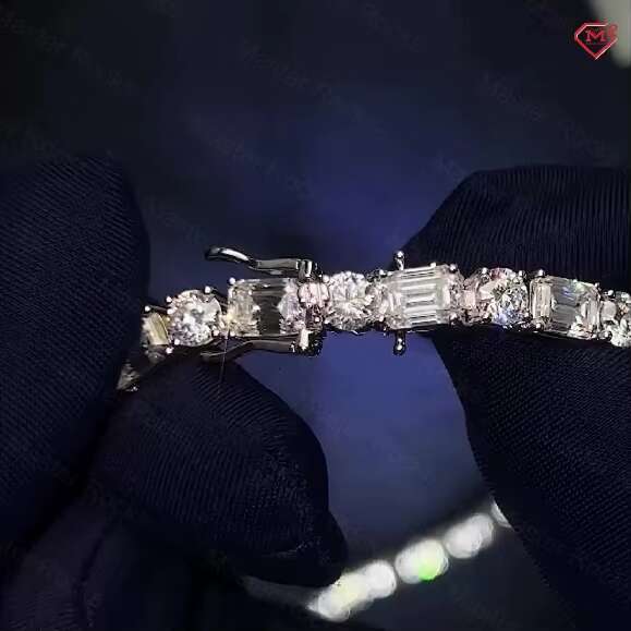 Hiphop Tennis Chain 925 Sterling Silver White Gold Plated Round and Baguette Cut VVS Moissanite Tennis Chain