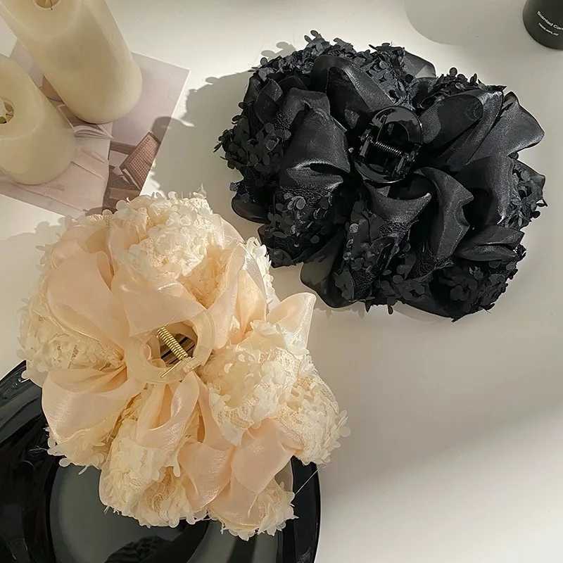 Elegance Temperament Large Claw Clip Multilayer Bow Black Fabric Ribbon Claw Jaw Clips Ponytail Hairpin Women Hair Accessories Z250707