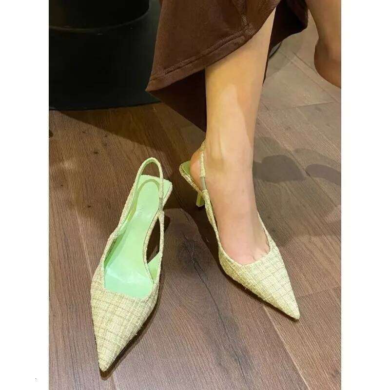 high heels Fashionable for women 2025 striped design black style pointed stilettos sexy and comfortable large-sized sandals