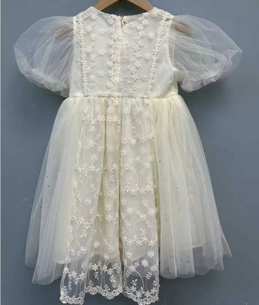 Korean Style New Summer Princess Dress Round Collar Short Sleeves Solid Color Dresses with Lace Children Clothing E23023 R250707