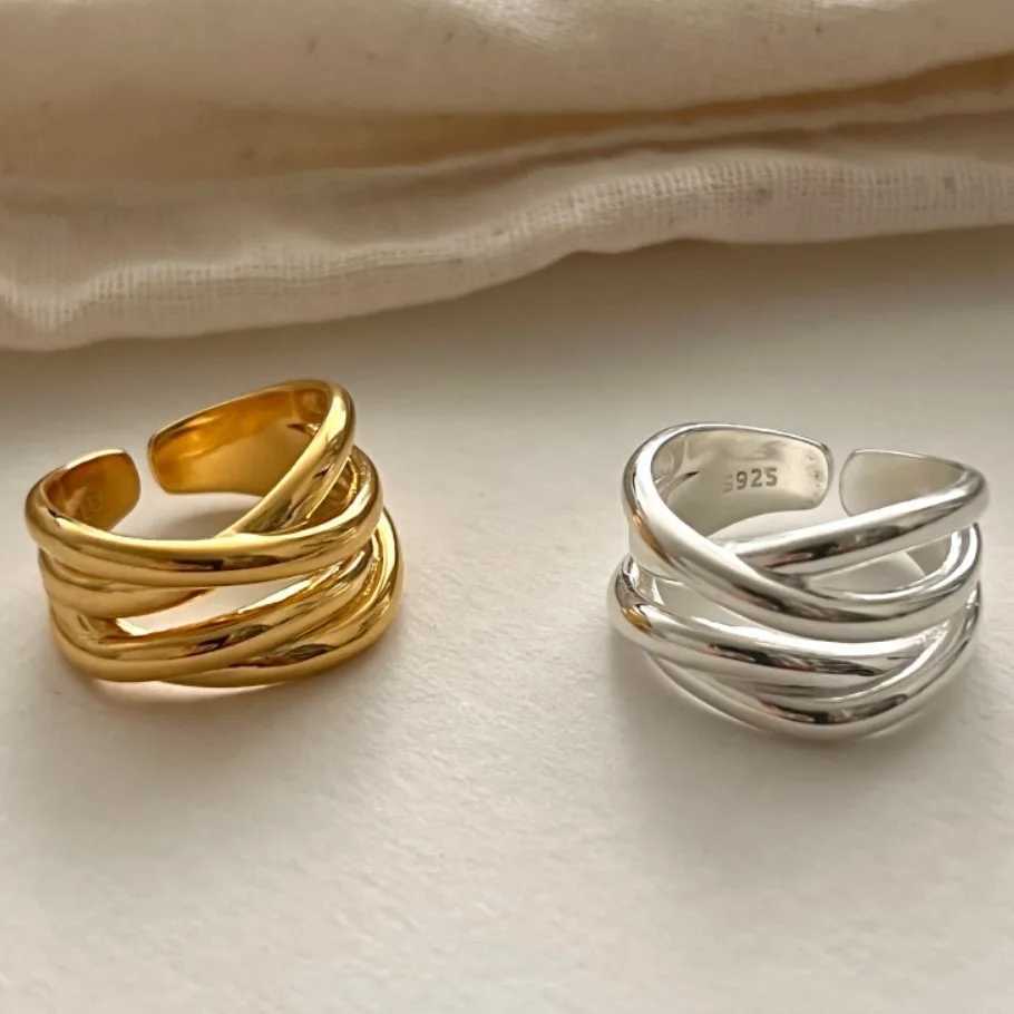 925 Sterling Silver Rings for Women Fashion Geometric Handmade Irregular Interware Gold Ring Party Christmas Gift XJ250707