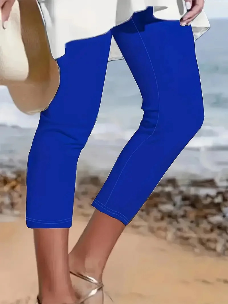 Summer Casual Sports Yoga Womens Plus Size Leggings Elastic Waist Cropped Pants 250628