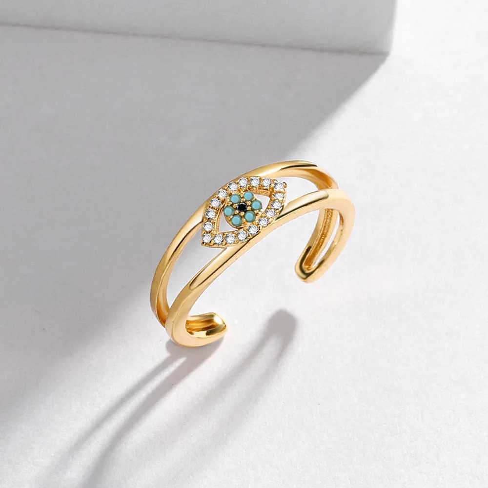 YILUOCD Blue Zircon Devil Eyes Open Adjustable Rings Lucky Turkish Evil Eye Finger Rings For Women Wedding Band JewelryXJ250707