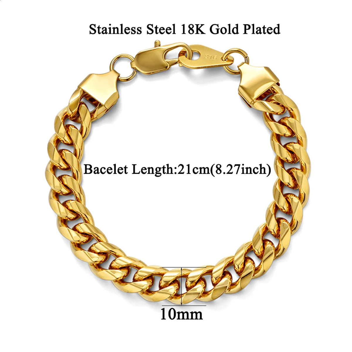 10mm Punk Miami Cuban Link Chain Bracelet for Men Gold Silver Color Stainless Steel Heavy Hand Chains Mens Jewelry Gift 250707