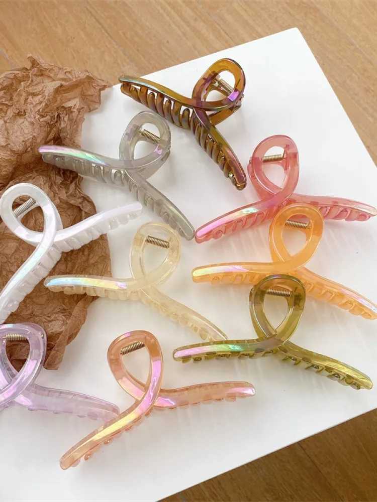 UXSL New Oversized Hair Claw Shark Clips Shiny Colorful Cross Grab Clip Elegant Ponytail Hairpin Hair Accessory for Women and Girls Y250707