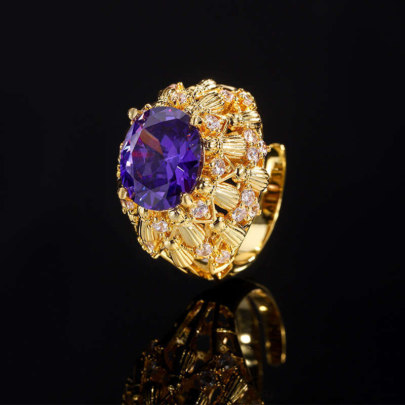 Copper Plated Jewelry Ring Pink Pigeon Blood Imitation Red Corundum Zircon Full Diamond Women's 560