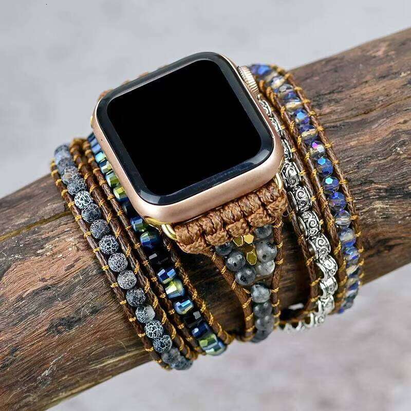 High Quality Black Stone Band Multi Wrap for iWatch 38mm 42mm Wrist Bracelet Smart Watch
