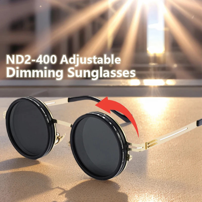 9Level Adjustable Dimming Polarized Sunglasses for Men and Women Fishing Punk Round Glasses Driving Eyeglasses with ND Filter 250707