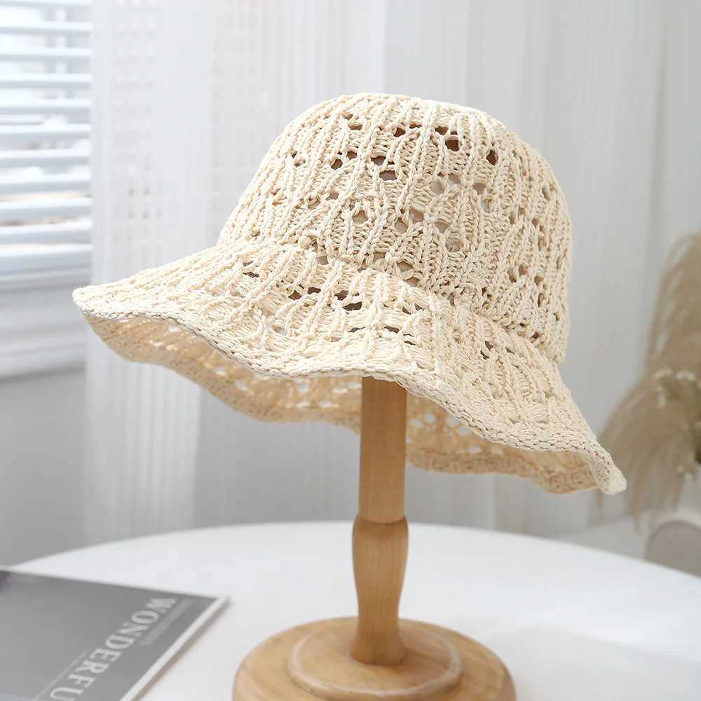 2025 Summer New Hollowed Out Leaf Shaped Design Knitted Fisherman Hat for Women Fashionable Breathable Basin Cap Y250707
