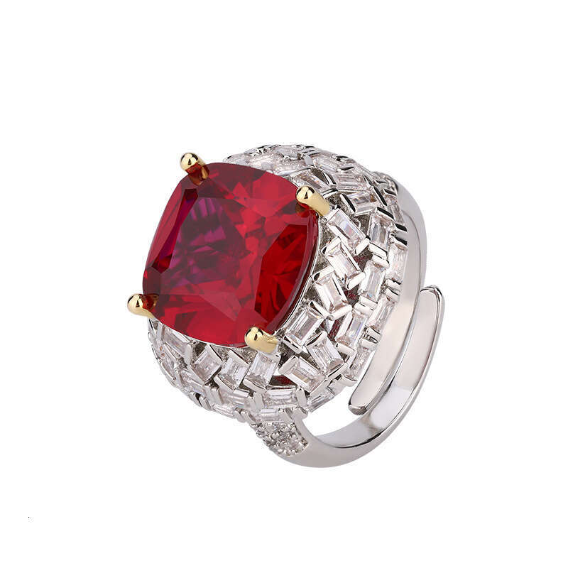 Colorful Treasure Square Color-Plated Pink Yellow Diamond Red Corundum Copper Jewelry Zircon Live Ring Adjustable 7F9