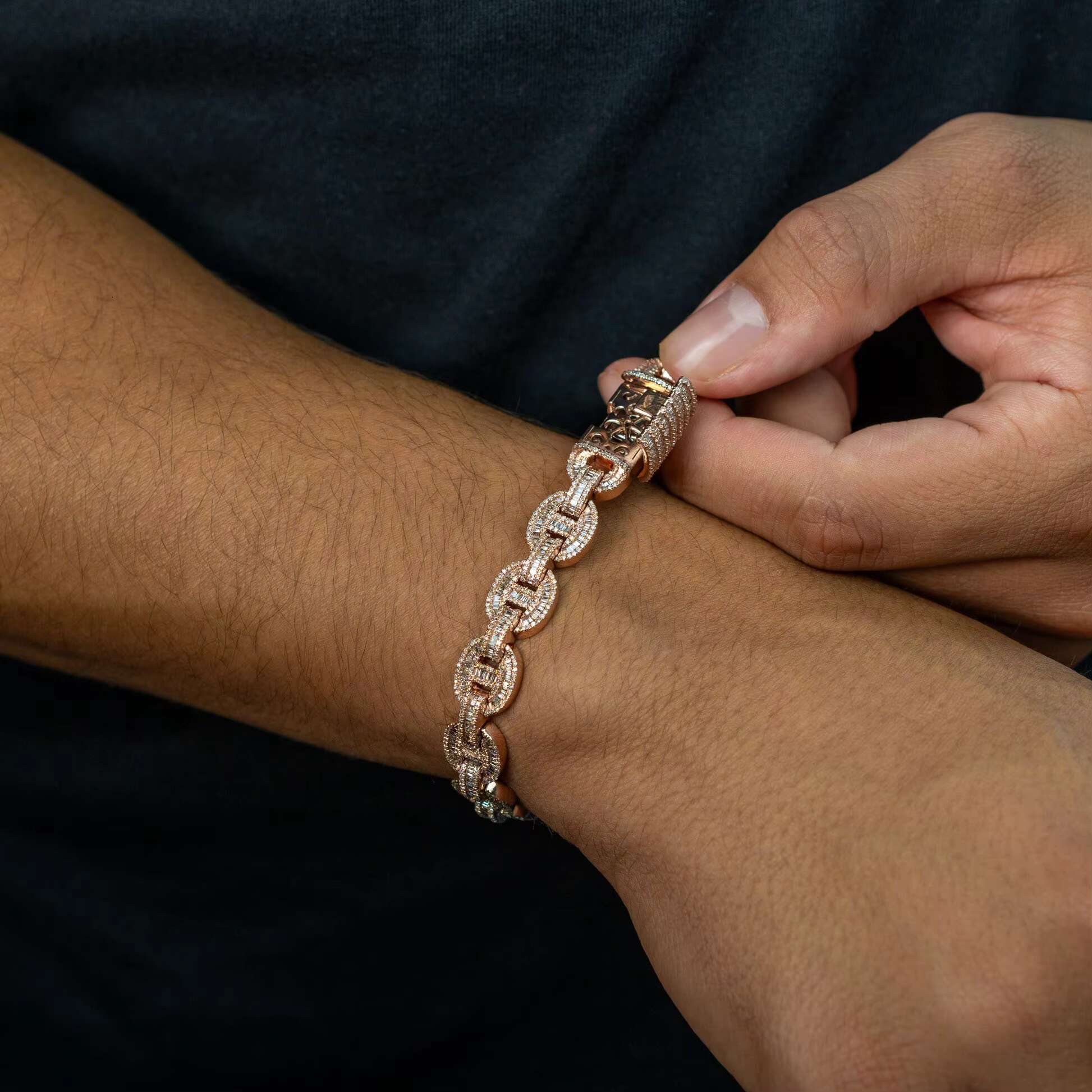 925 Sterling Silver Bracelet Moissanite Diamond Stone Exclusive Rose Gold Plated Fine Chain Link Stylish Eye-Catching Design