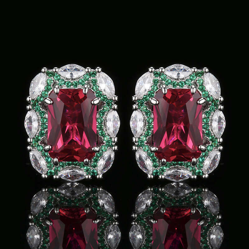 Wind Jewelry Set Necklace Ring Earrings Red Corundum Color-Changing High-End Light Fashion Women De3
