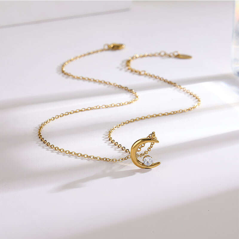 DHcollections Minimalist Elegant Moon Titanium Steel Necklace for Women Versatile Niche Design Gold Clavicle Chain Internet Celebrity Jewelry