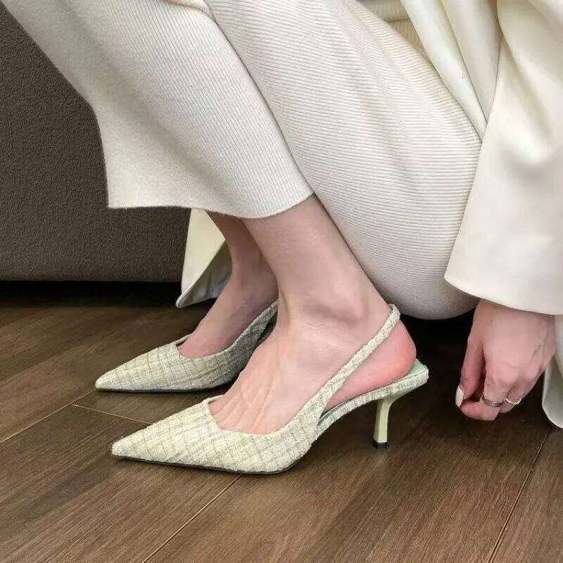 high heels Fashionable for women 2025 striped design black style pointed stilettos sexy and comfortable large-sized sandals