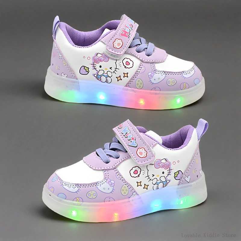 Sanrio Childrens LED Light Shoes Fashion Hello Kitty Girls Sneakers Cute Cartoon Casual Shoes Breathable Kids Sport Shoes w250708