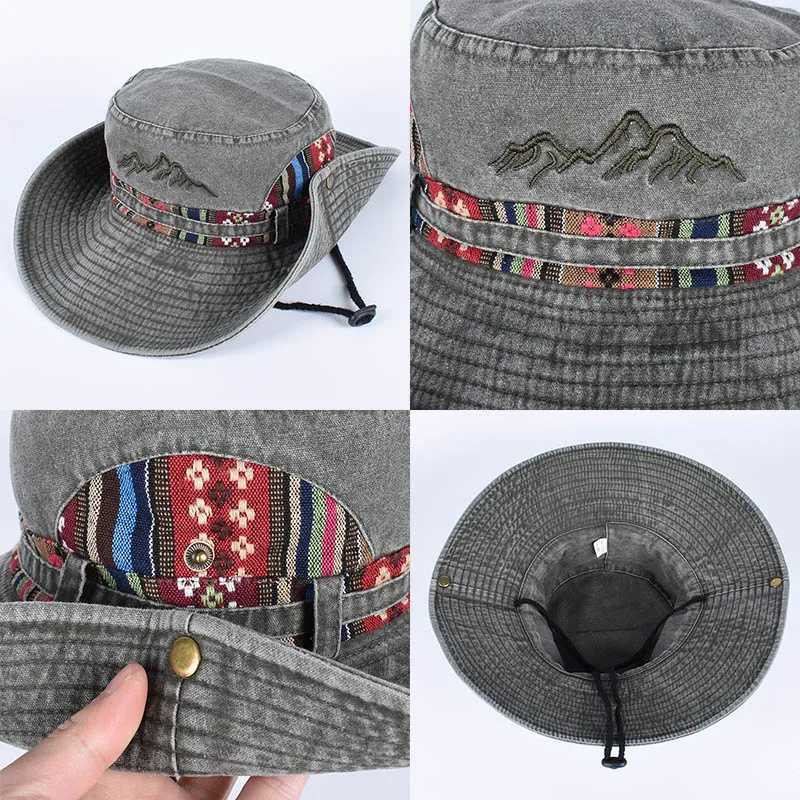 Summer Panama Bucket Hat Men Women 2025 Embroidered Bob Cap Outdoor Wide Brim Beach Sun Hat Vintage Fisherman Hats Visor Cap Y250707