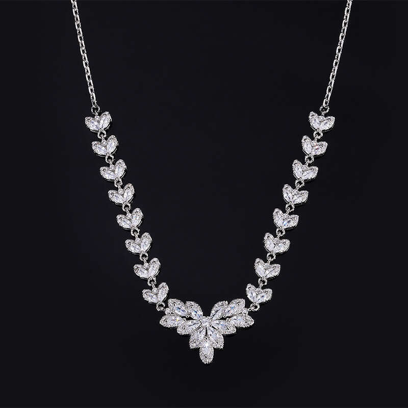 New Zircon Jewelry Bridal Necklace Earrings Set Wedding Dress Accessories 341