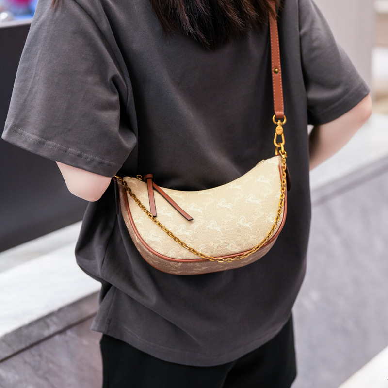 Designer High-End Fashion Crescent Women 2025 New Printed Lightweight Chain Shoulder Crossbody Light Luxury Women's Bag