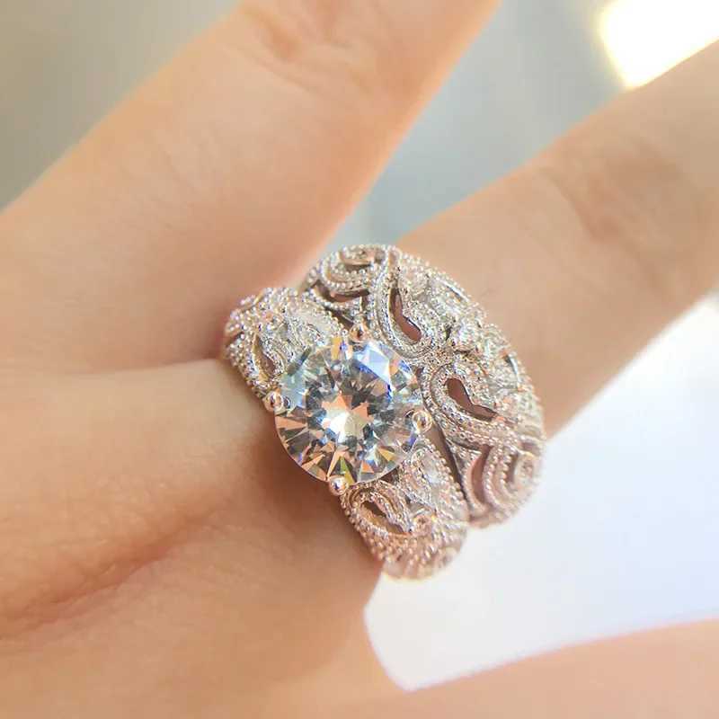 Fashion Luxury Female Crystal White Zircon 925 Sterling Silver Ring Wedding Bridal Sets Promise Engagement Rings for WomenXJ250707