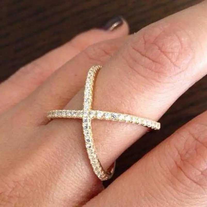 Handmade S925 Silver Criss Cross X Cross Rings Cross Rings thin AAAAA Zircon rings womens wedding Micro Pave RingXJ250707