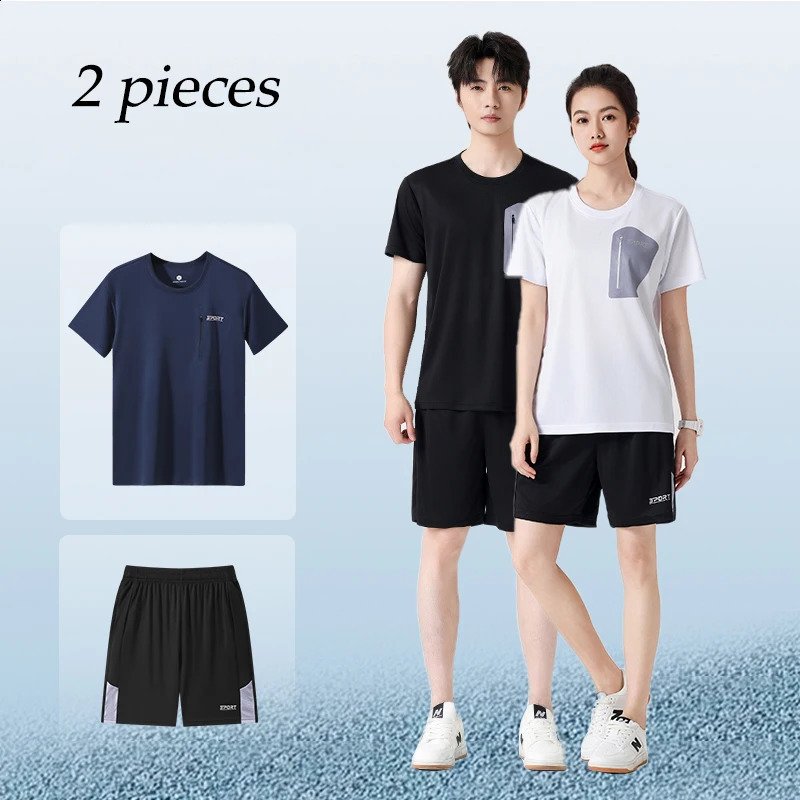 2 Clothes Sportswear Set Casual Fitness Men Summer Running Loose Short Sleeve T-Shirt Badminton Quick Dry Shorts Women Clothes 250707