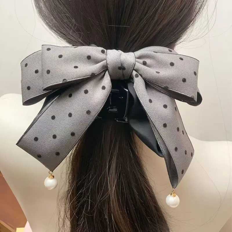 1pc Sweet bow hair clip half tied hair clip exquisite clip Korean East Gate temperament polka dot ponytail clip female Z250707