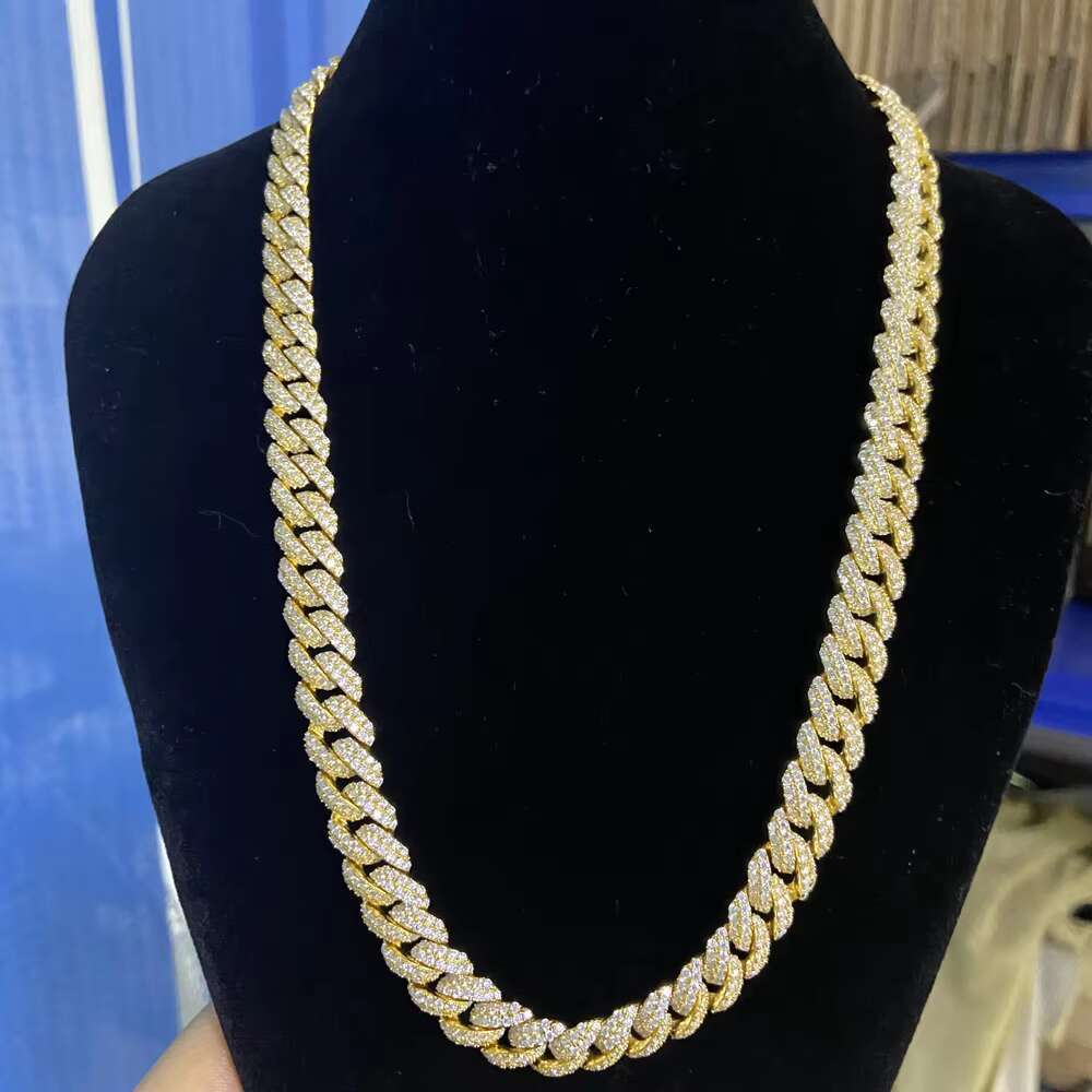 10mm Width Chain Moissanite Diamond Sterling Silver Solid S925 Cuban Chain White Gold Plating Hip Hop Cuban Chain