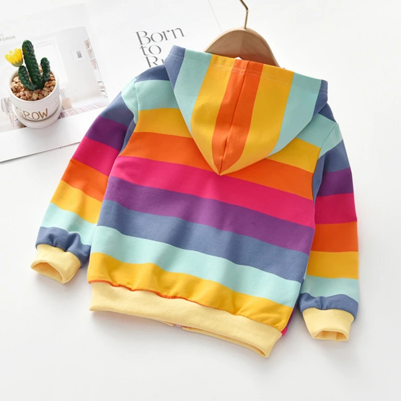 Autumn Baby Girls Hoodie Jacket Kids Sweater Shirt Rainbow Stripe Long Sleeve T-Shirt Children Tops Zipper Sweatshirt Child Coat 250704