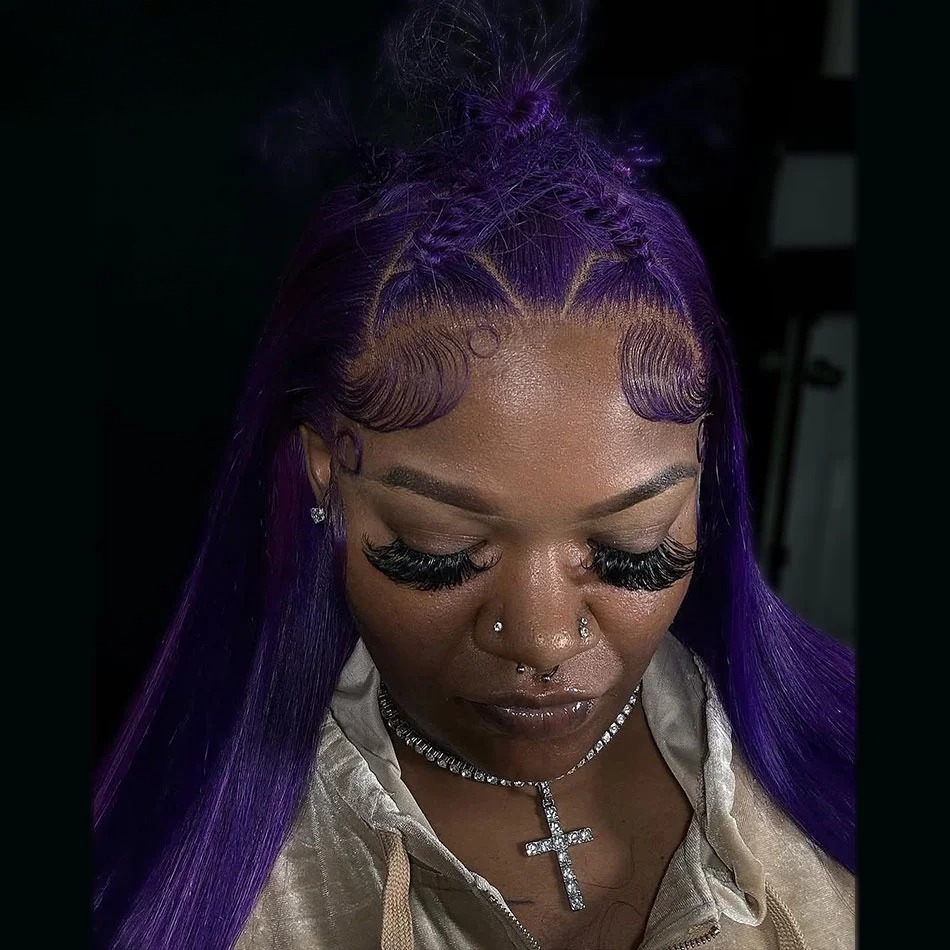 Dark Purple Straight Lace Frontal Wig 13x4 Lace Front Human Hair Wigs For Women Brazilian Remy Pre Plucked Lace Wig Synthetic Wig