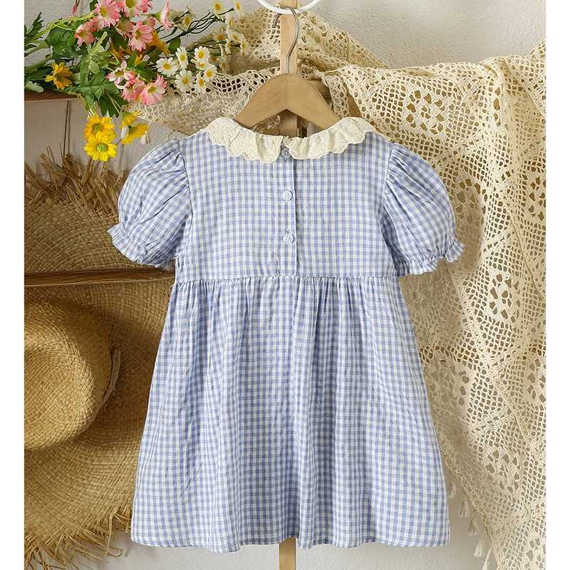 Baby Girls Dress Lace Collar Summer Kids Clothes Dress Grid Dress New Kids Baby Girls Sweet Cute Princess Children Clothes Dress R250707