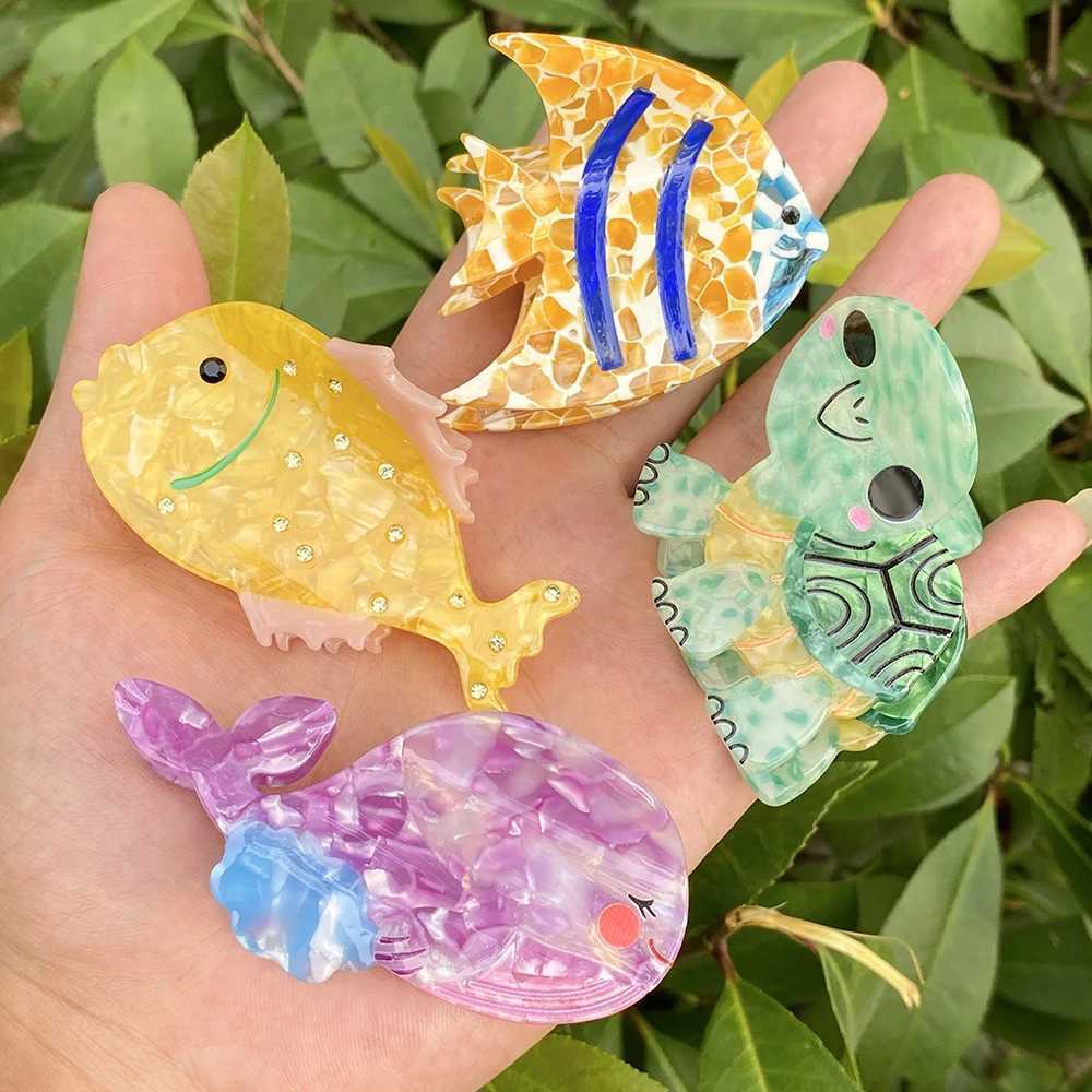 Creative Marine Animal Hair Claw Clip For Women Girls Acetate Turtle Whale Tropical Fish Non-slip Ponytail Barrettes Accessories Y250707