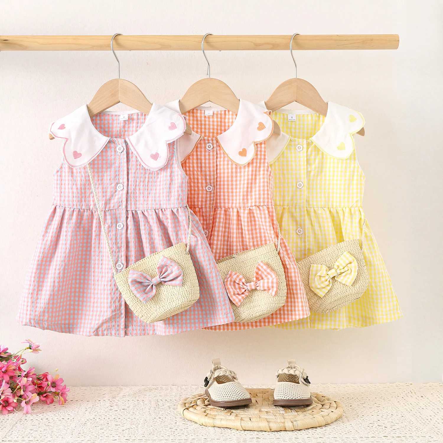 Baby Girl Dress Summer Cotton Plaid Sleeveless Girl Dress Cute Lapel Girl Dress BabyClothing R250707