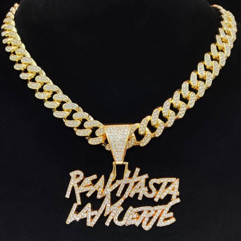 Men Women Hip Hop Letter Pendant Necklace with 13mm Cuban Chain Hiphop Iced Out Pendants Necklaces Fashion Punk Jewelry Gifts 250707