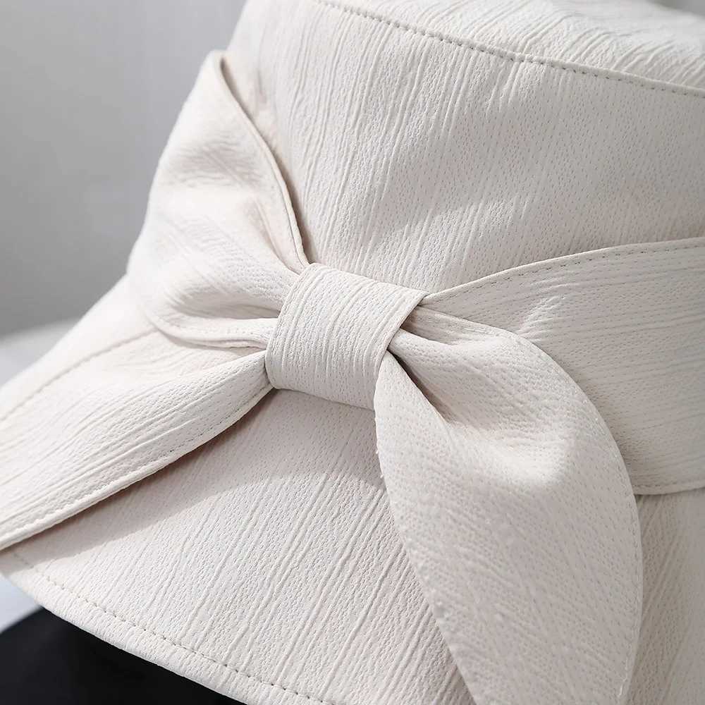 2025 New Womens Bucket Hat with Big Bow Spring Summer Hats for Women Korean Style Fashion Simple Fisherman Cap Travel Sunscreen Y250707
