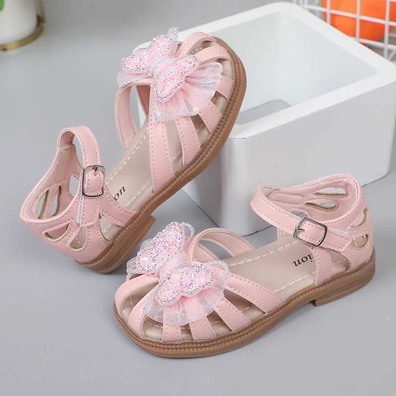 Shine Children Sandals for Girls Butterfly Cute Designer Kids Shoes Peep-toe Korean Style 2023 Summer New Soft Breathable Chic R250707