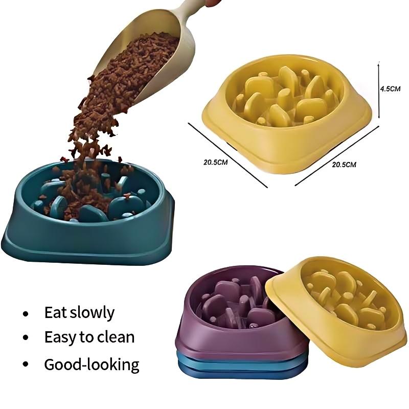 Multi-Colored Pet Dish Set: Non-Skid Mat & Slow Eating Plate Combo Pack