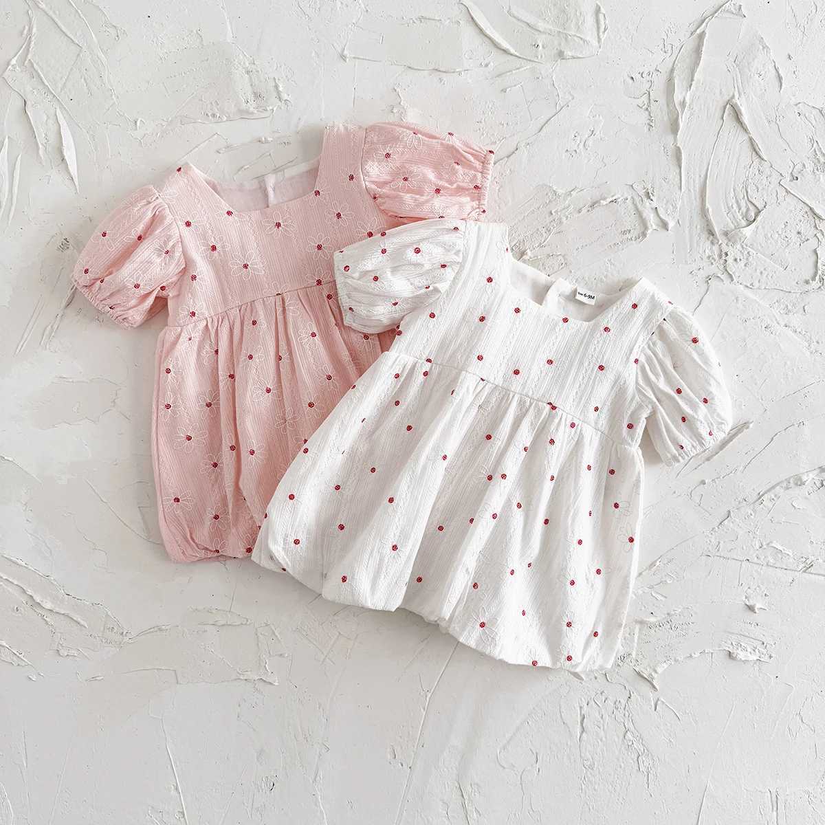 Summer Hot Newborn Baby Girl Dress Girls Embroidered Round Sleeves Princess Dress Childrens Dress 0-3Y Infant Baby Clothes R250707