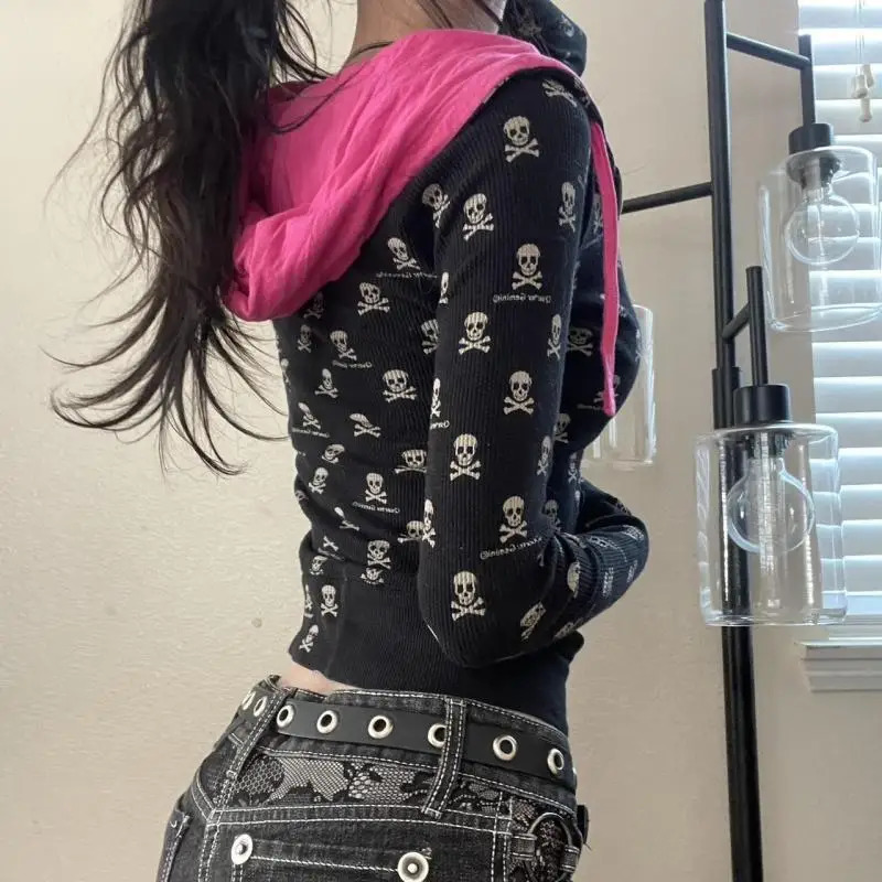 Punk Hoodie Y2k Clothes Girl Slim Zipper Hooded Sweatshirt Coats Streetwear Gothic Thin Jacket Gothic Harajuku Vintage Tops 250708