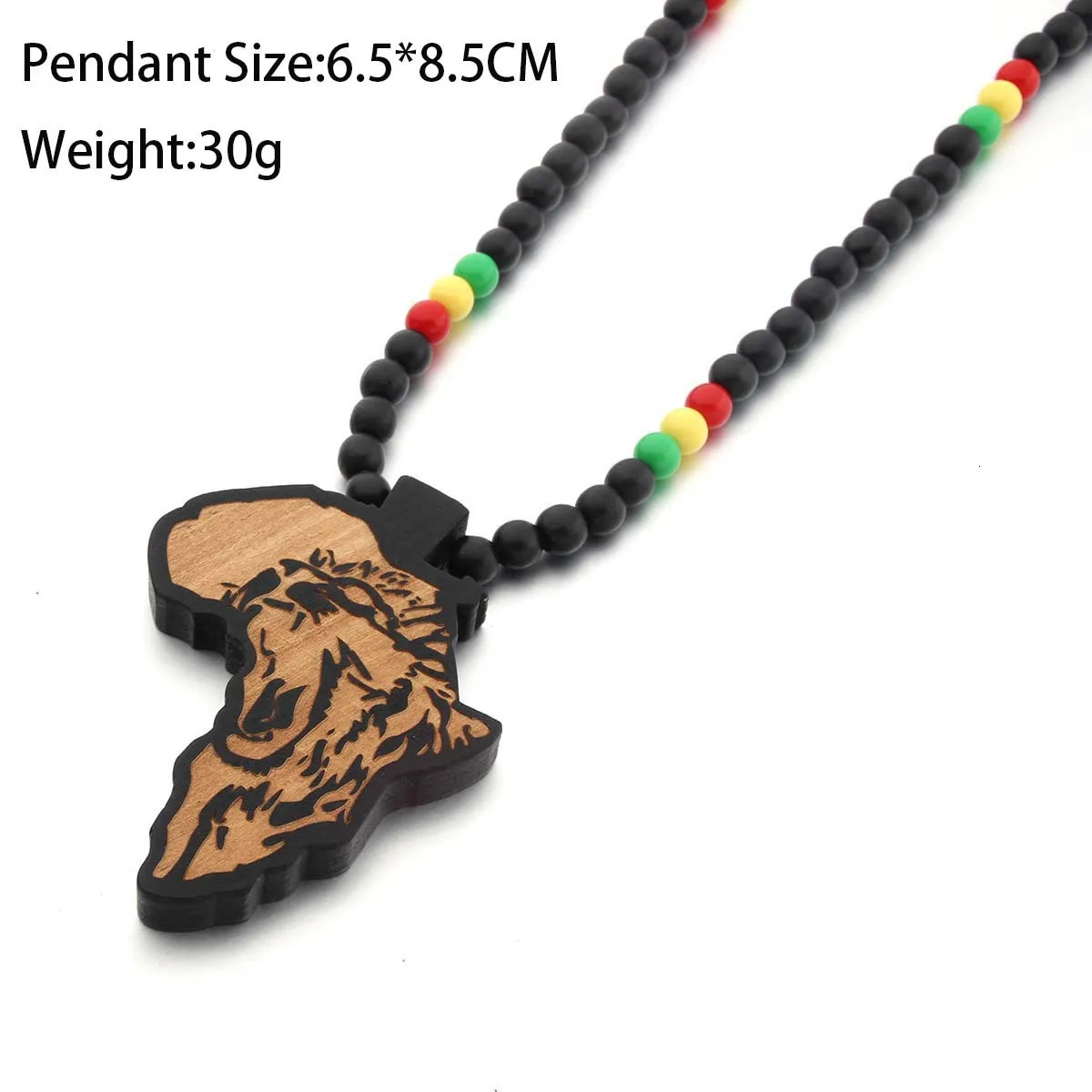 SOMESOOR Africa Map Wood Beads String Necklace Afro Lion Peace Symbol Power Fist Pendant Hip Hop Jewelry For Men Women Gifts 250704