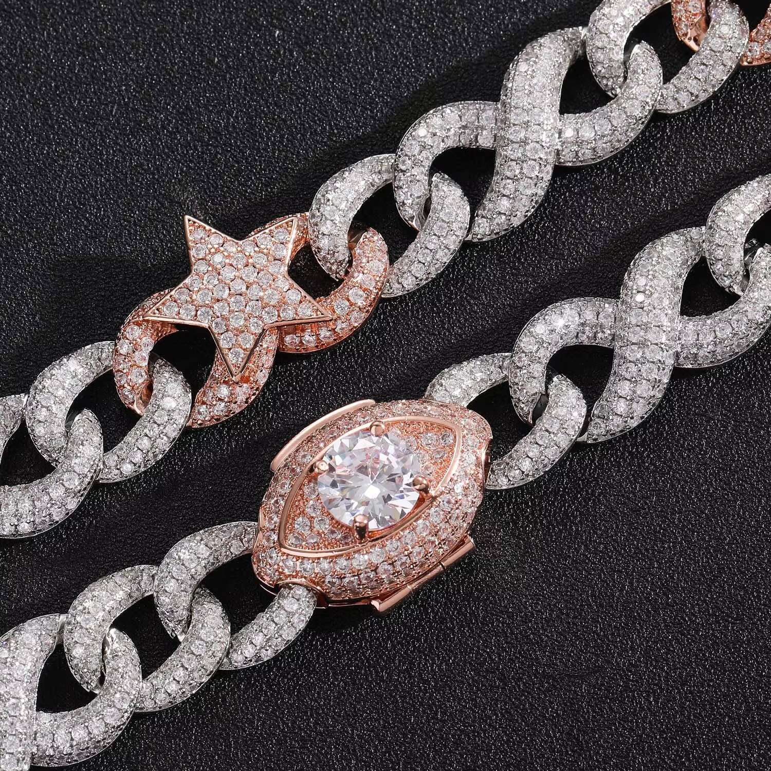 Hip Hop 925 Sterling Silver VVS Moissanite LINK Chain Necklace Double Sided for Party Engagement Gift for Men Miami Cuban Style